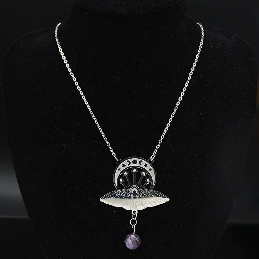 Witchcraft Crescent & Moth Pendant Necklace - Picture 5 of 16
